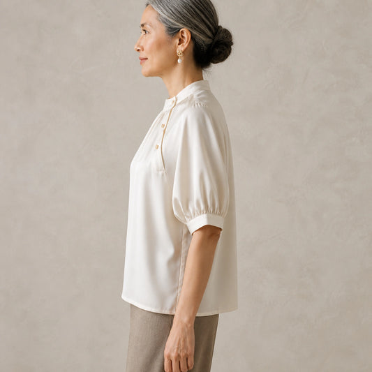 Champagne gathered satin blouse true side view — view 2