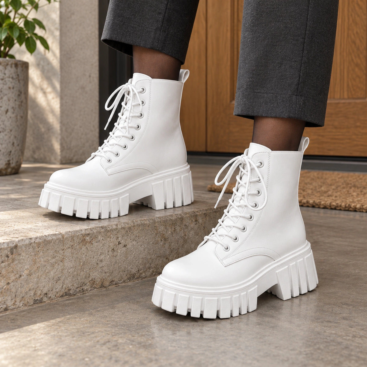 ankle boots — Aria white construction — complete product, exact reference photograph — view 4