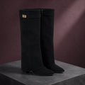 ankle boots — Black fold over suede knee high boots complete pair front view