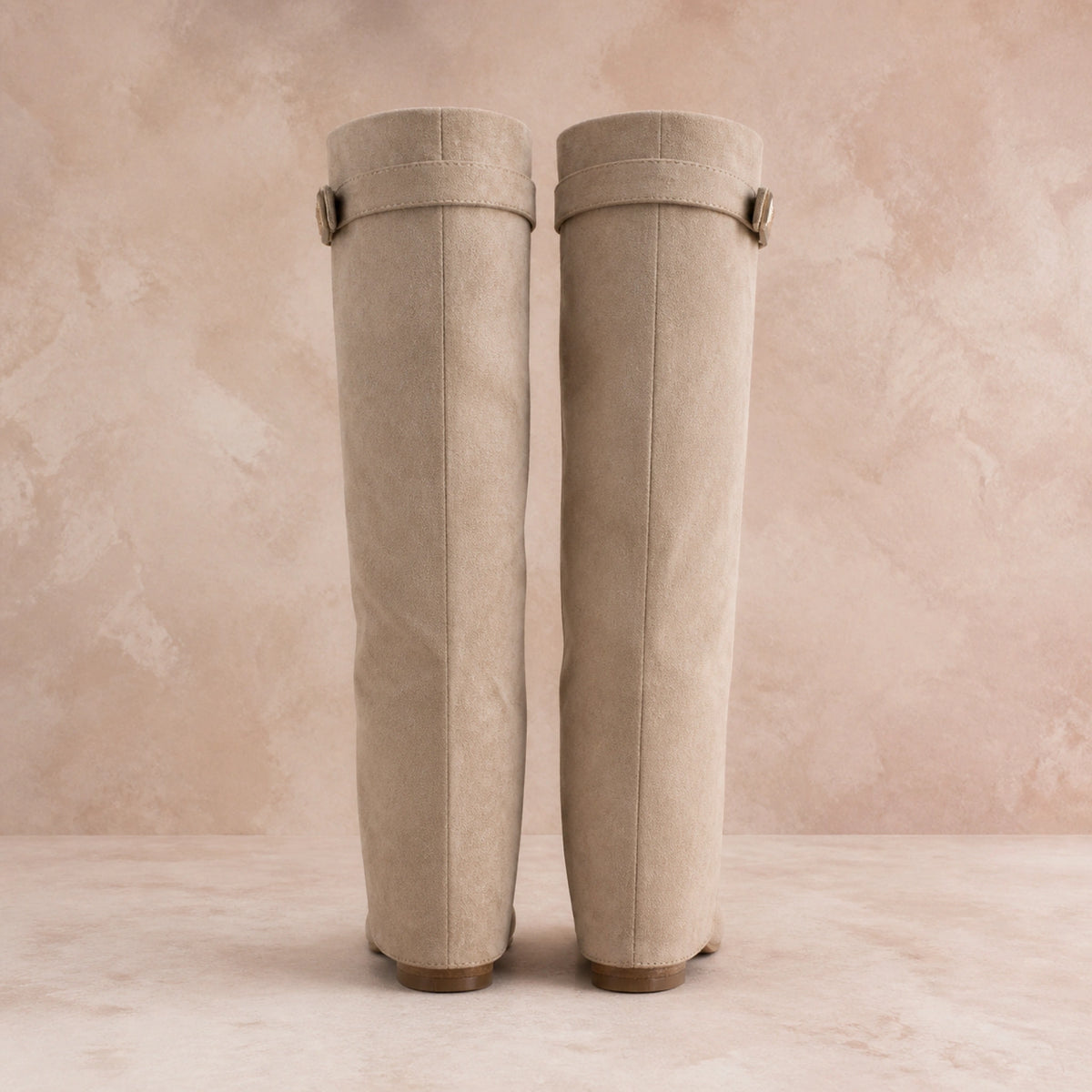 ankle boots — Taupe knee high boots direct rear view — view 5