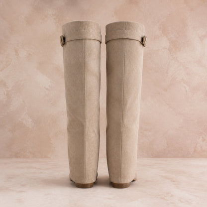 ankle boots — Taupe knee high boots direct rear view — view 5