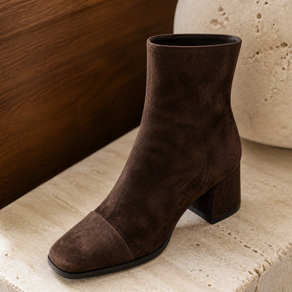 ankle boots — Dark brown suede ankle boot square toe and block heel detail — view 4