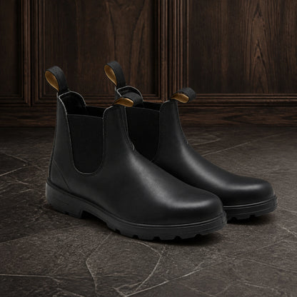 ankle boots — Black rugged Chelsea boots complete pair front view — view 2