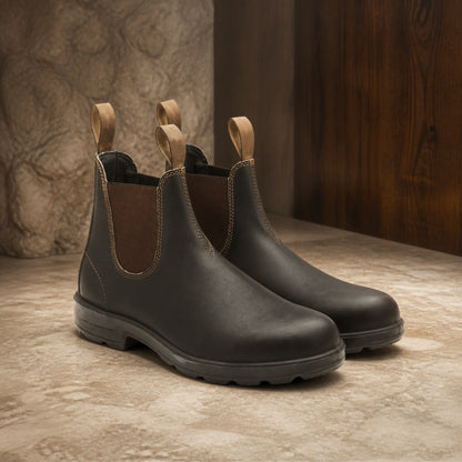 ankle boots — Dark olive rugged Chelsea boots complete pair front view — view 4