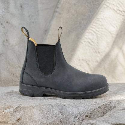 ankle boots — Slate gray Chelsea boot true side profile — view 5