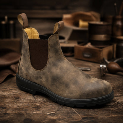 ankle boots — Distressed brown Chelsea boot material and elastic panel detail — view 7