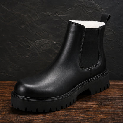 ankle boots — Black chunky Chelsea boot fleece lining, elastic gore and lug sole detail — view 4