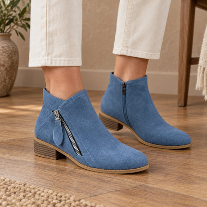 ankle boots — Evelyn blue front — complete product, exact reference photograph