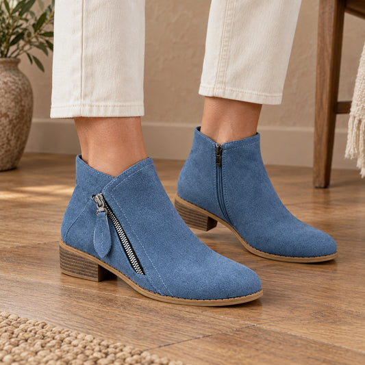 ankle boots — Evelyn blue front — complete product, exact reference photograph