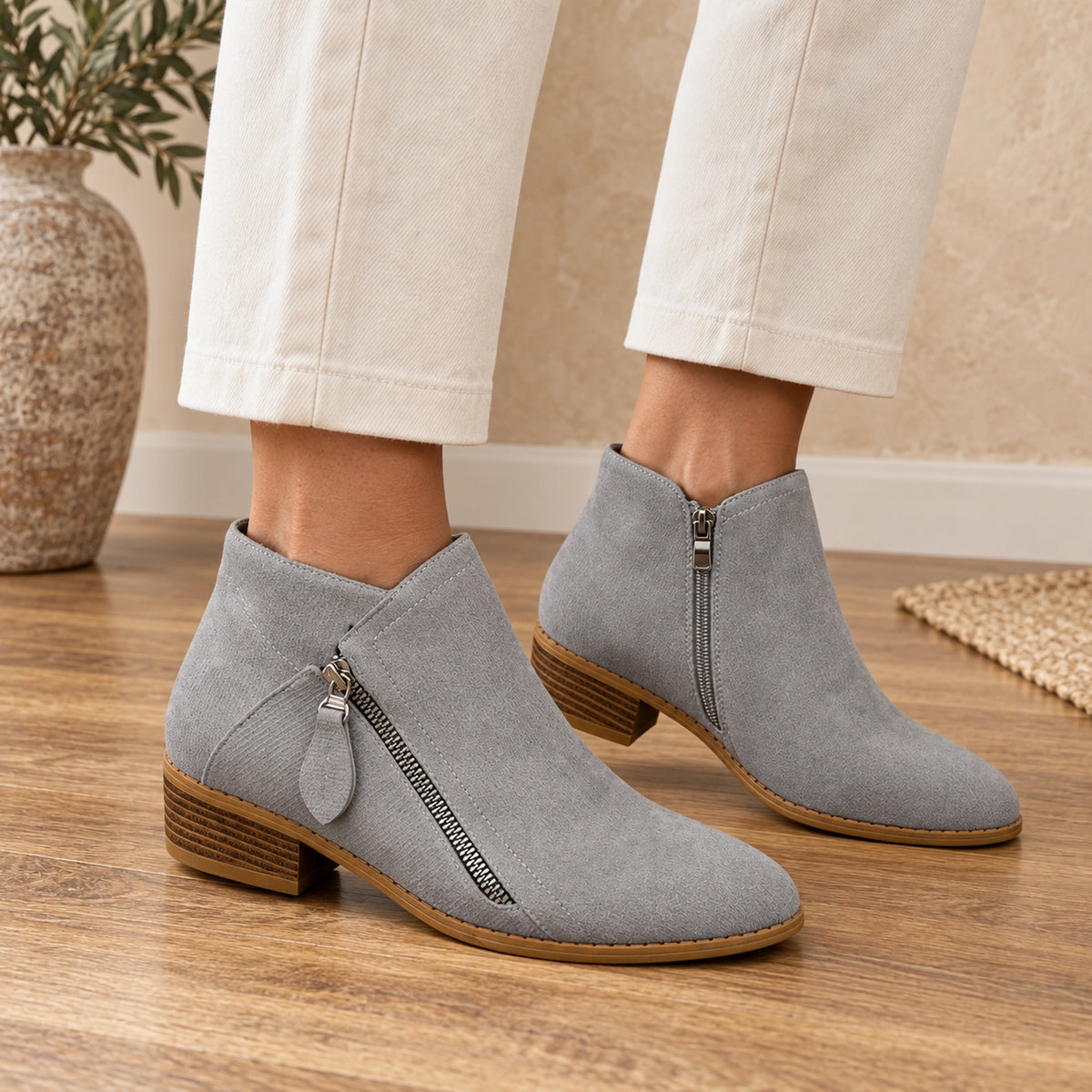 ankle boots — Evelyn grey front — complete product, exact reference photograph — view 3
