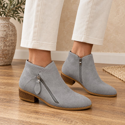 ankle boots — Evelyn grey front — complete product, exact reference photograph — view 3