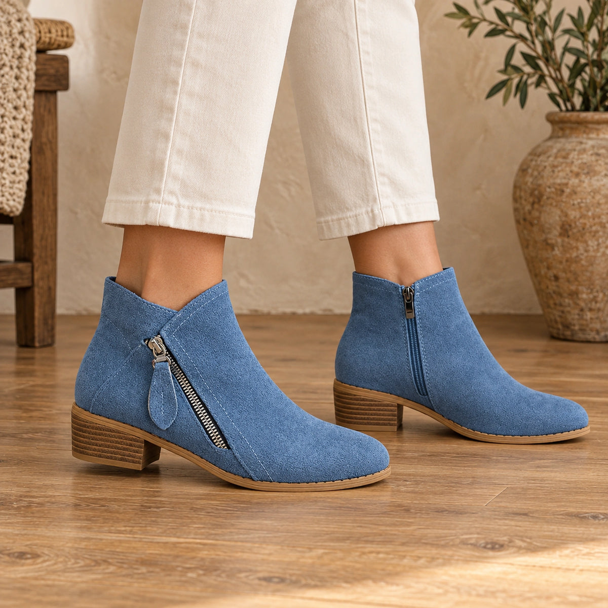 ankle boots — Evelyn blue side — complete product, exact reference photograph — view 7