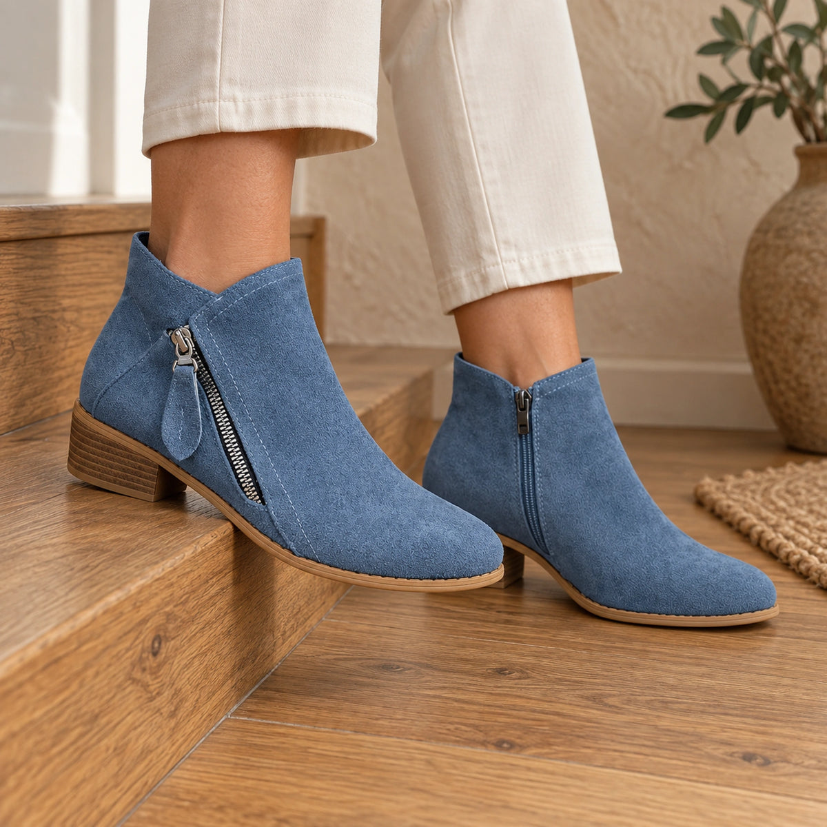 ankle boots — Evelyn blue construction — complete product, exact reference photograph — view 9