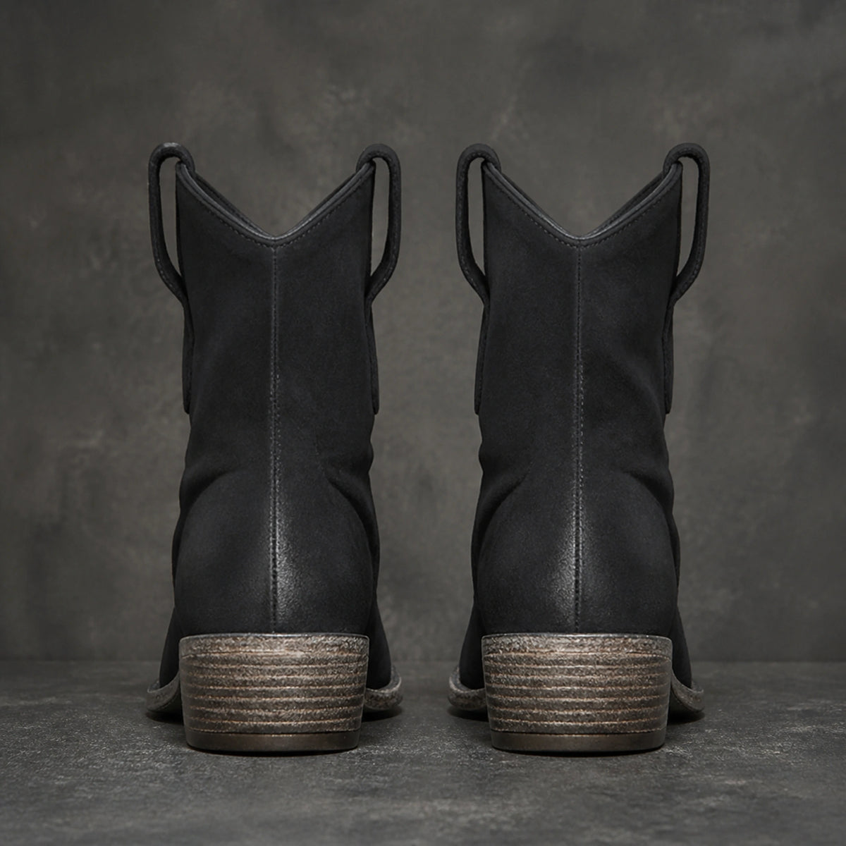 Black Western ankle boots direct rear view — view 7