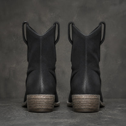 Black Western ankle boots direct rear view — view 7