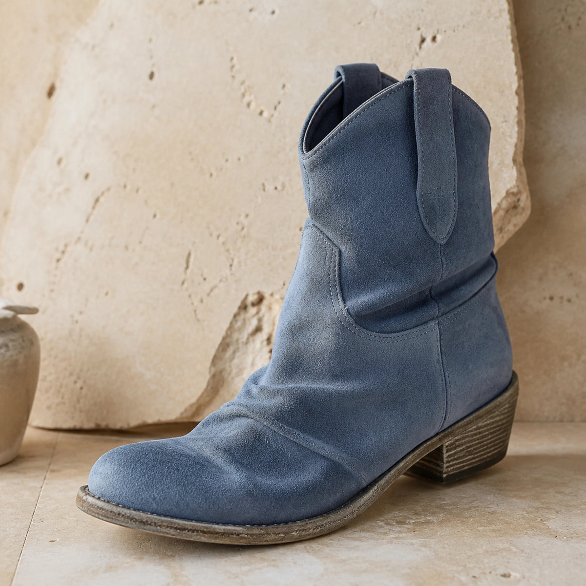 ankle boots — Dusty blue Western ankle boot ruched shaft and stitching detail — view 8
