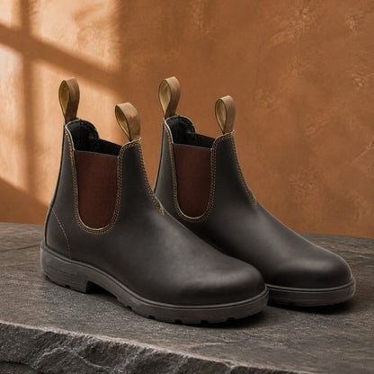 ankle boots — Dark brown pull on Chelsea boots complete pair front view — view 3