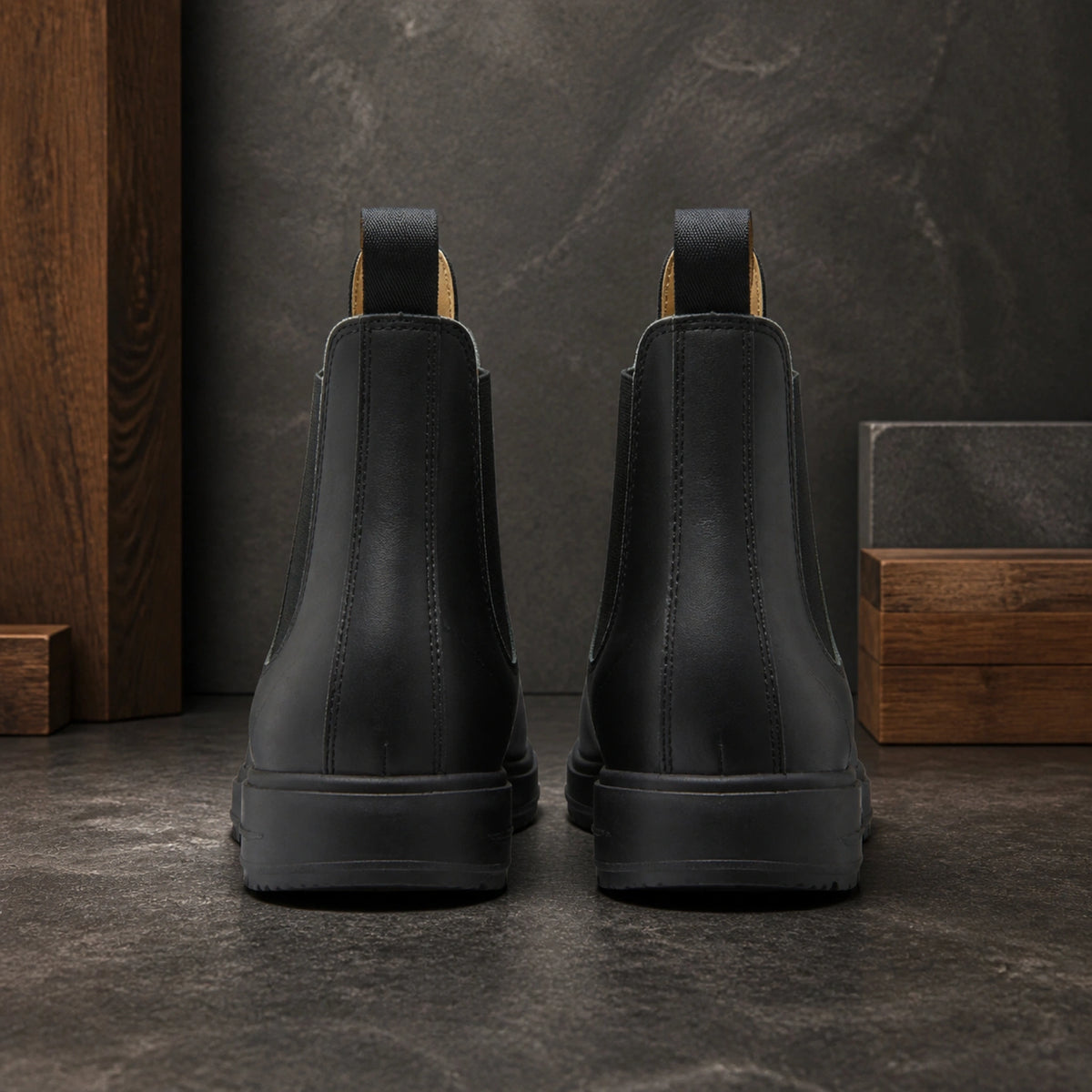 ankle boots — Black Chelsea boots direct rear view — view 6