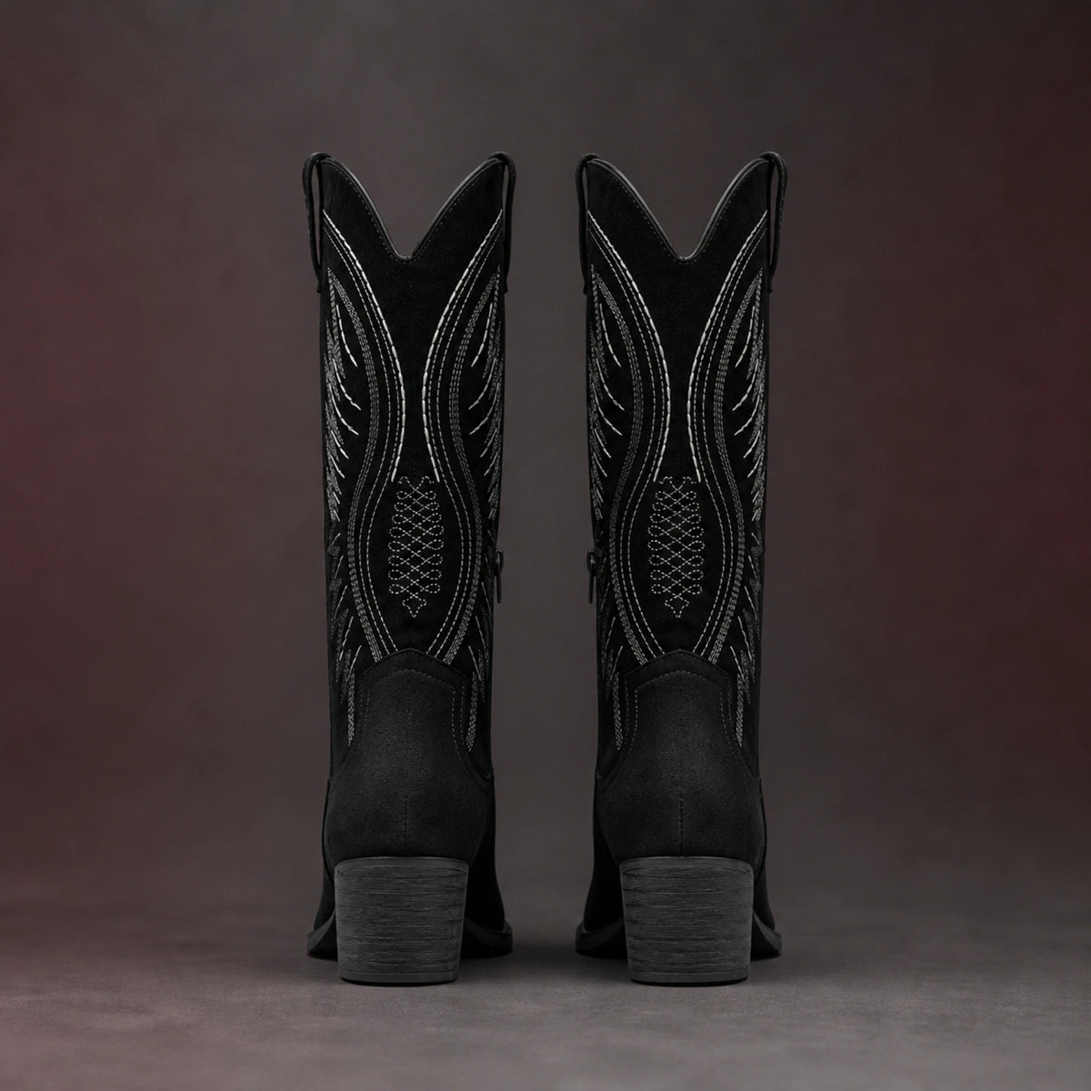 ankle boots — Black Western boots direct rear view — view 4