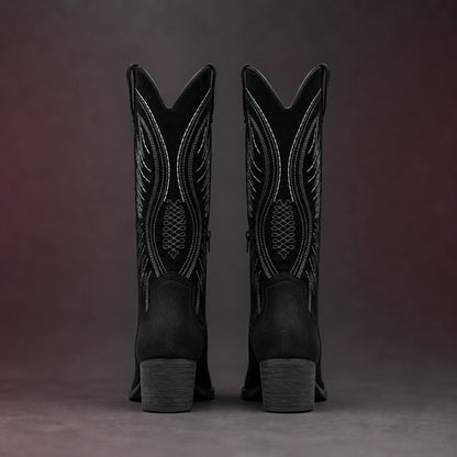 ankle boots — Black Western boots direct rear view — view 4