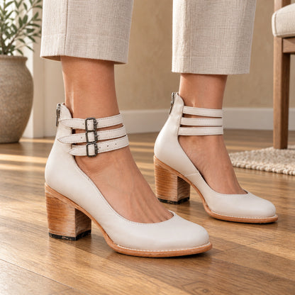 ankle boots — Mia buckle white front — complete product, exact reference photograph — view 4