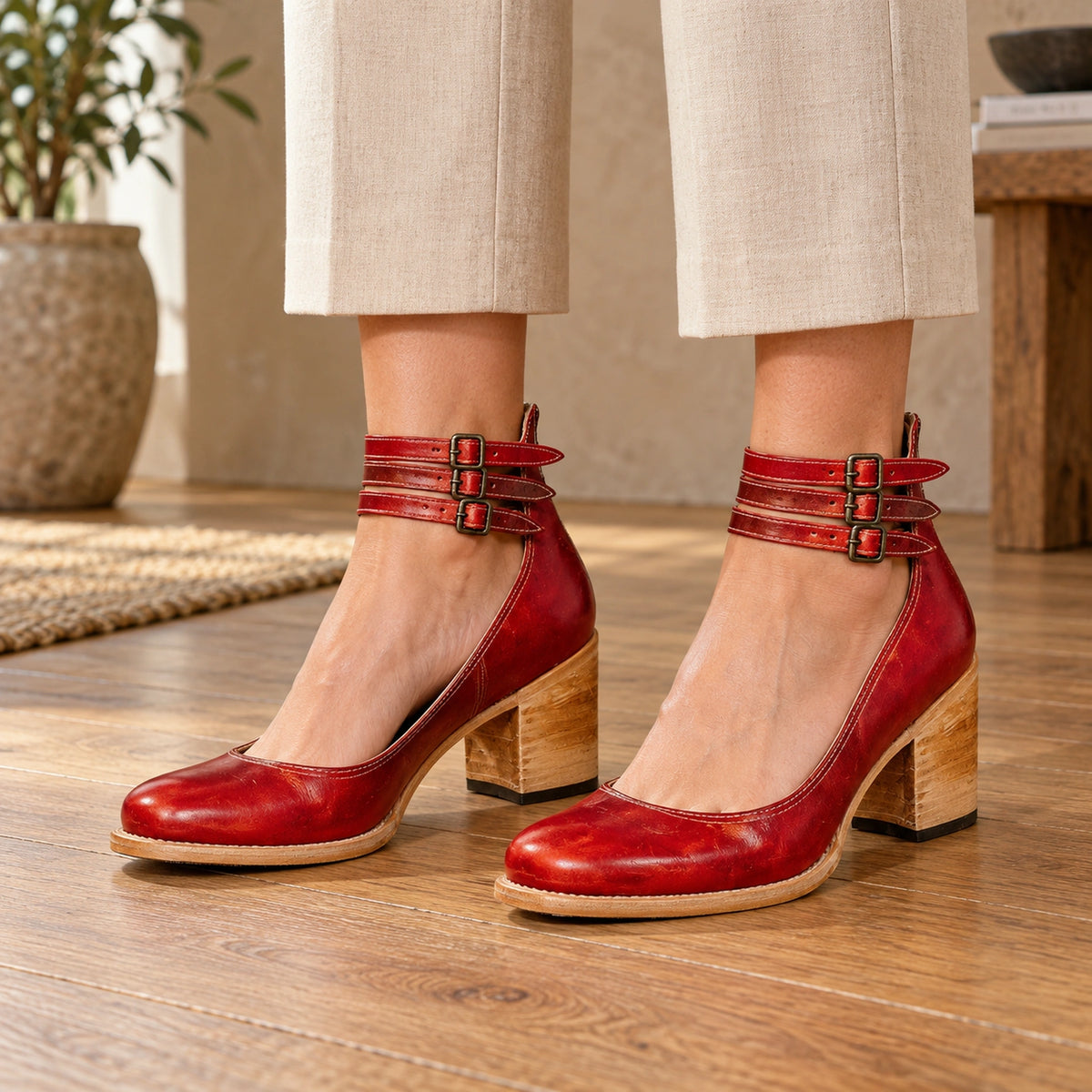 ankle boots — Mia buckle red front — complete product, exact reference photograph — view 6
