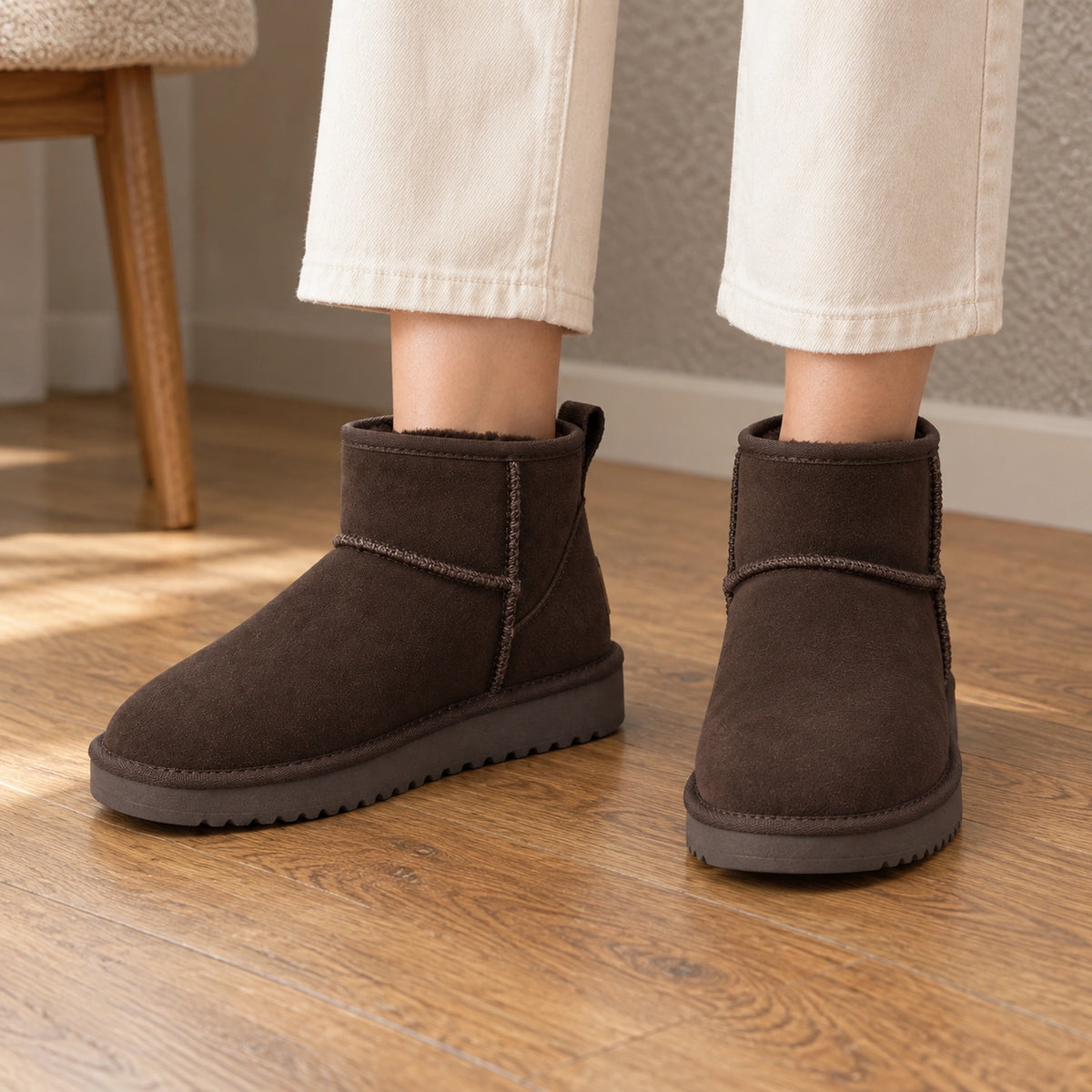ankle boots — Mia fleece dark brown front — complete product, exact reference photograph — view 4