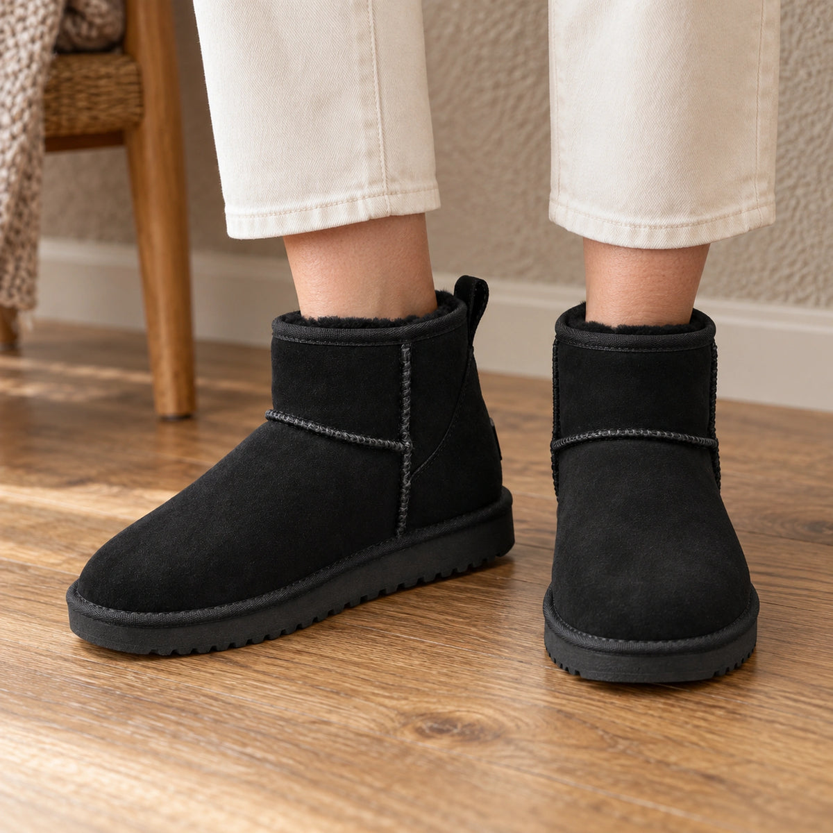 ankle boots — Mia fleece black front — complete product, exact reference photograph — view 5