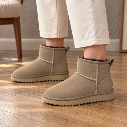 ankle boots — Mia fleece taupe side — complete product, exact reference photograph — view 6