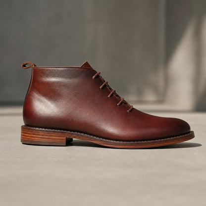 ankle boots — Brown plain toe ankle boot true side profile — view 3