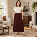 corduroy skirt — Audrey wine red skirt front — complete product, exact reference photograph