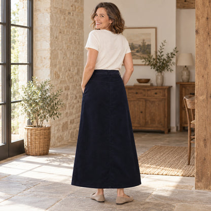 corduroy skirt — Audrey navy skirt back — complete product, exact reference photograph — view 10
