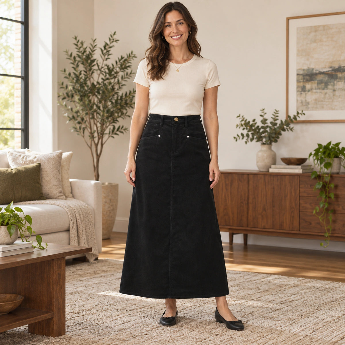 corduroy skirt — Audrey black skirt front — complete product, exact reference photograph — view 4