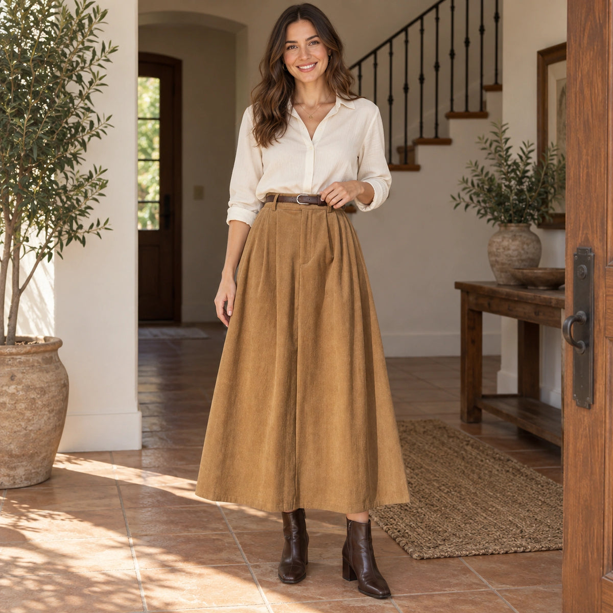 corduroy skirt — Hazel camel construction — complete product, exact reference photograph — view 5