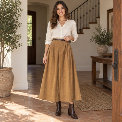 corduroy skirt — Hazel camel construction — complete product, exact reference photograph — view 5