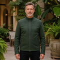 Forest green minimalist racer leather jacket complete front view
