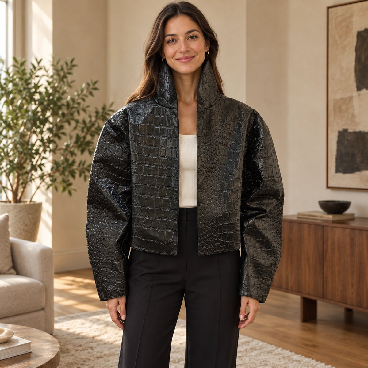 leather jacket — Chloe black croc front — complete product, exact reference photograph — view 2