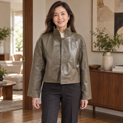 leather jacket — Chloe taupe croc front — complete product, exact reference photograph — view 7