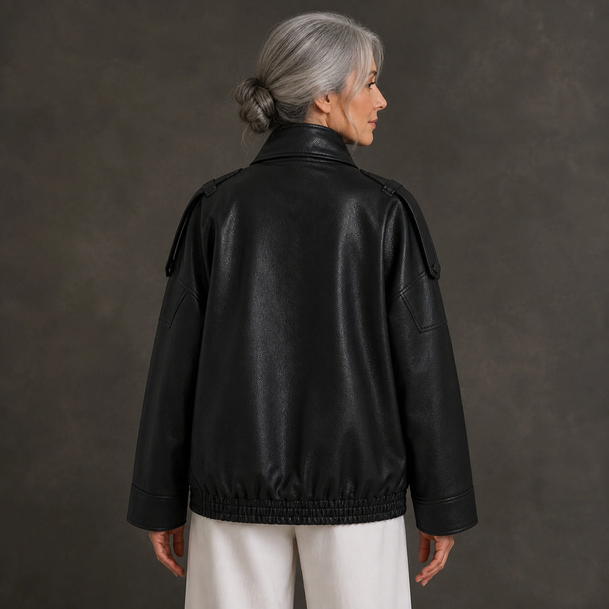 leather jacket — Black oversized jacket rear view — view 6