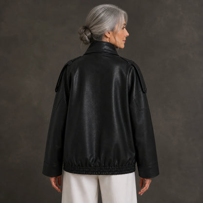 leather jacket — Black oversized jacket rear view — view 6