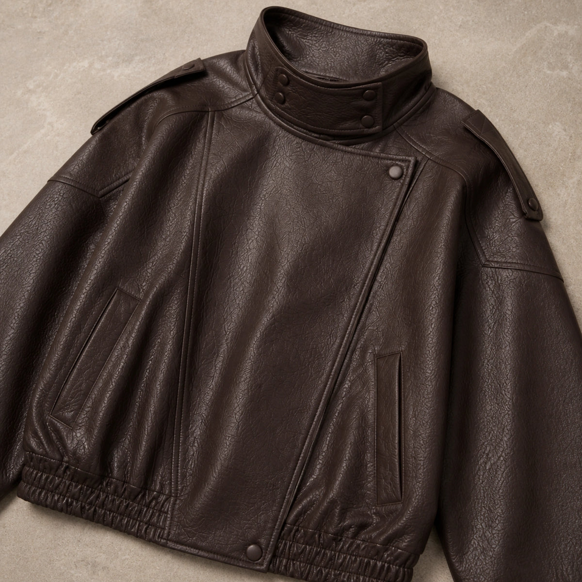 leather jacket — Chocolate Brown oversized jacket detail — view 7