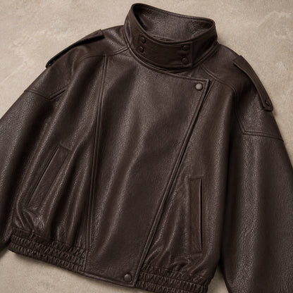 leather jacket — Chocolate Brown oversized jacket detail — view 7