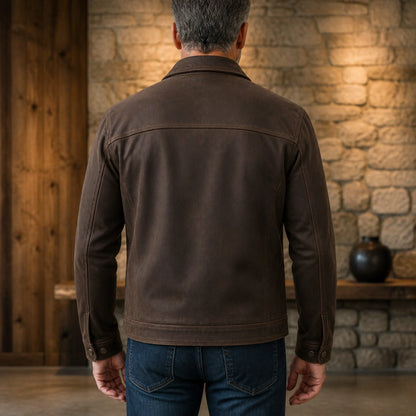 Vintage Brown leather jacket rear view — view 5