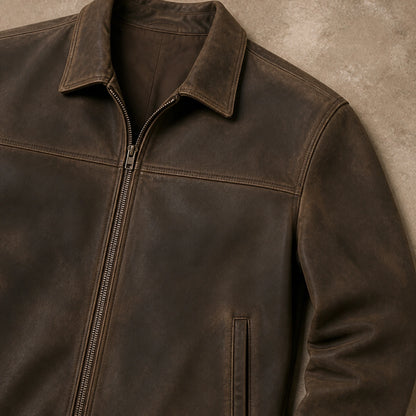 Vintage Brown leather jacket construction detail — view 6