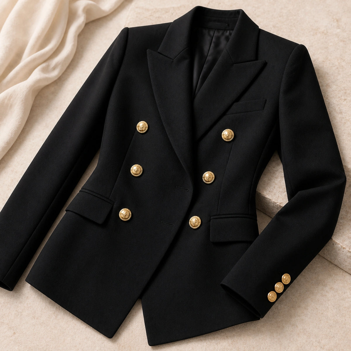 leather jacket — Black tailored blazer construction detail — view 10