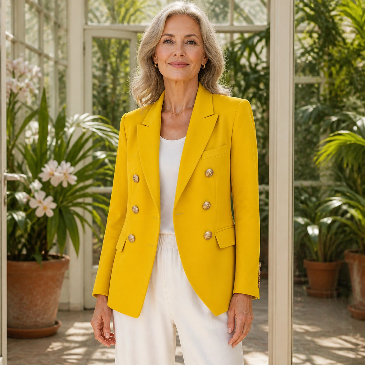 leather jacket — Golden Yellow double breasted tailored blazer front — view 6