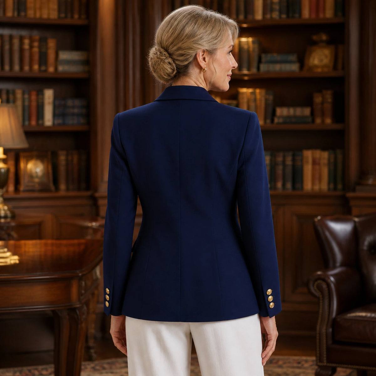 leather jacket — Navy Blue tailored blazer rear view — view 9