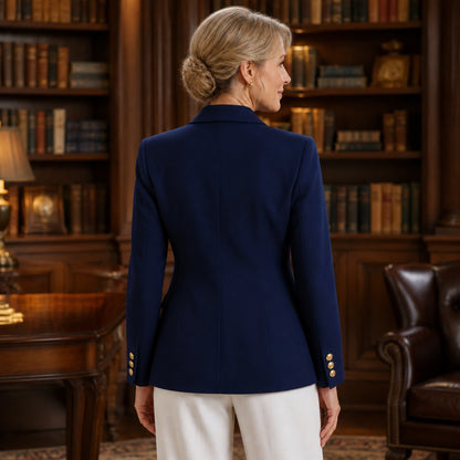 leather jacket — Navy Blue tailored blazer rear view — view 9