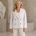 leather jacket — Ivory White cropped double breasted coat front