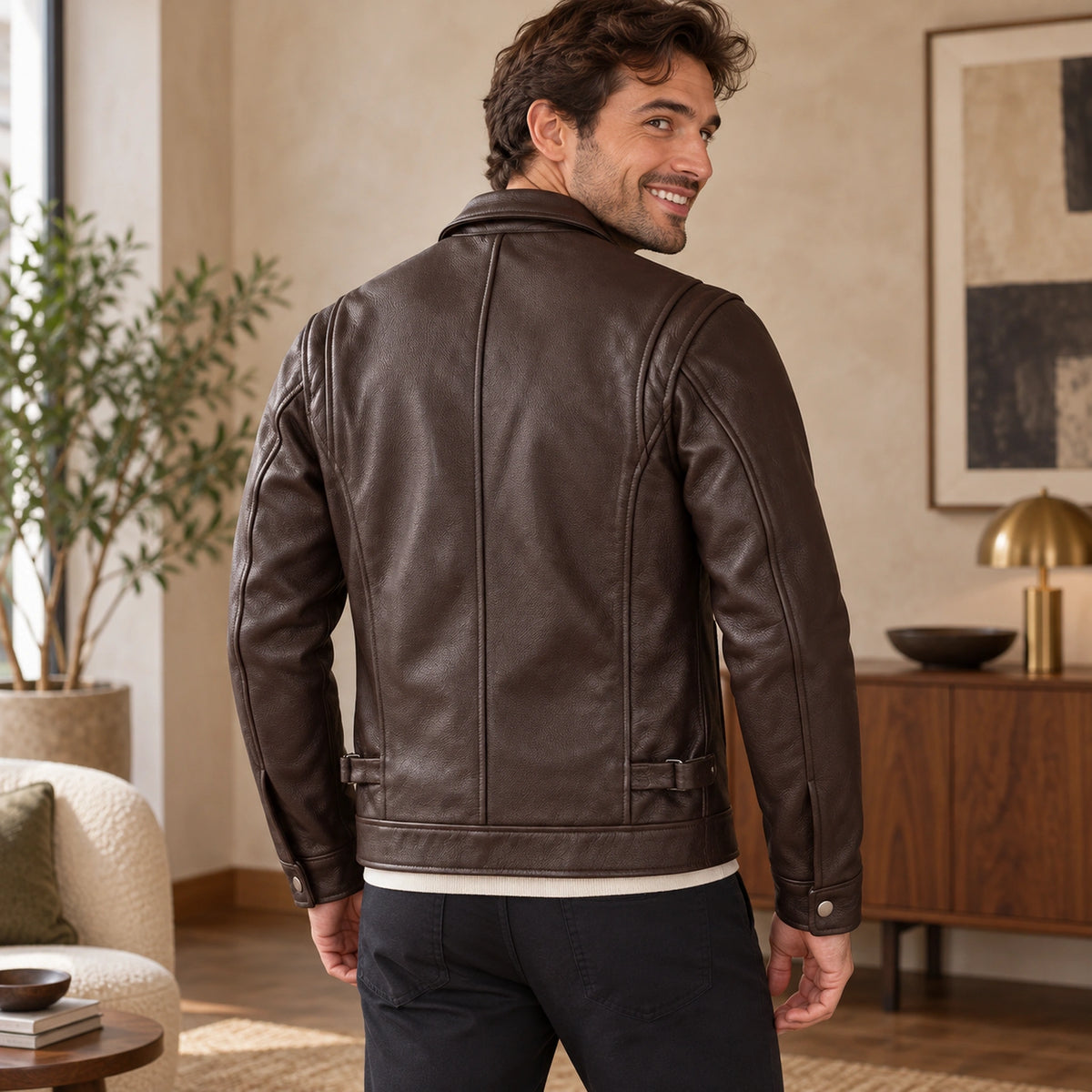 leather jacket — Jack brown back — complete product, exact reference photograph — view 4
